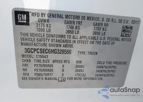 2017 Chevrolet Silverado 1Lz from USA, damaged, VIN 3GCPCSEC6HG328566